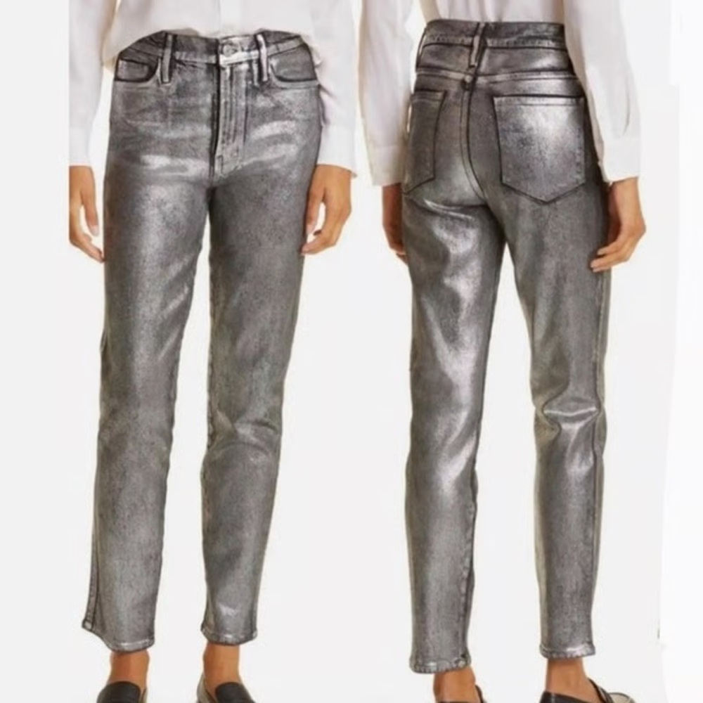 FRAME (ORIG $268) Le Sylvie High Rise Slender Straight in Chrome Noir Size 25